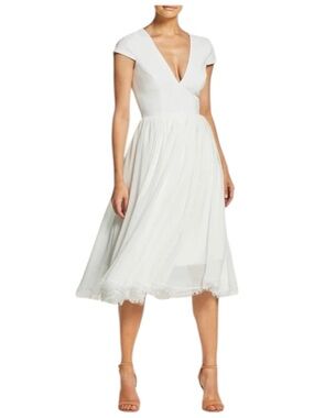 DRESS THE POPULATION Corey Off-White Lace Trim Chiffon Dress  Bridal Coquette M